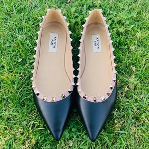 Kaitlyn Pan Black Leather Studded Pointed Flats